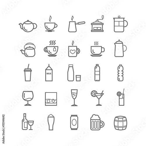 Collection of outline drinks icons for web and mobile apps