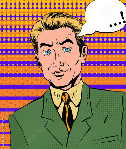 a man in a green jacket and an orange tie pop art style