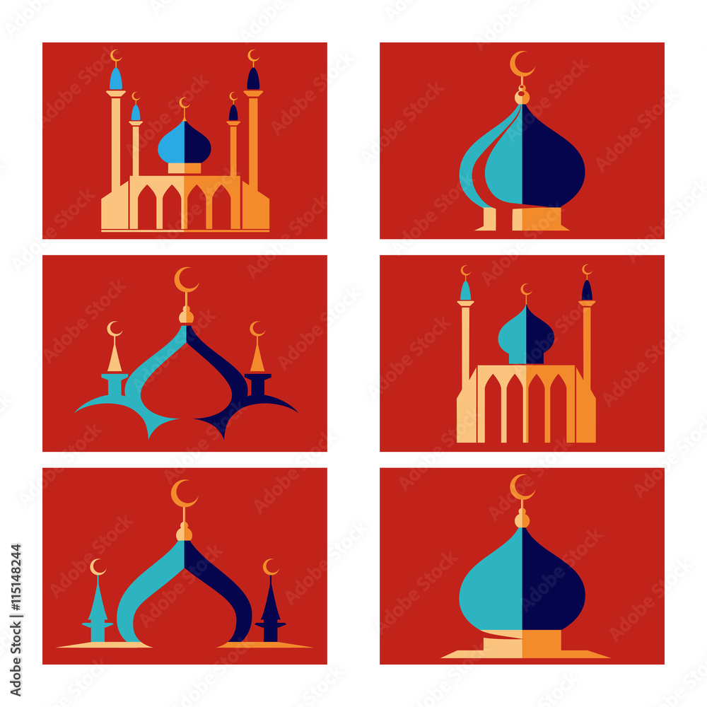 Obraz premium Set of arabic islamic dome of mosque icons. Vector illustration