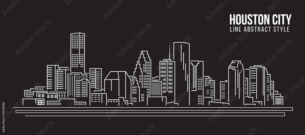 Plakat Pejzażu miejskiego budynku Kreskowej sztuki Wektorowy Ilustracyjny projekt - Houston miasto