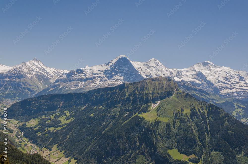 Grindelwald, Dorf, Berner Oberland, Alpen, Eiger, Mönch, Jungfrau, Schreckhorn, Lauberhorn, Schweizer Berge, Sommer, Schweiz