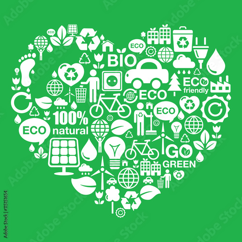 Eco green heart shape background - ecology, recycling concept 