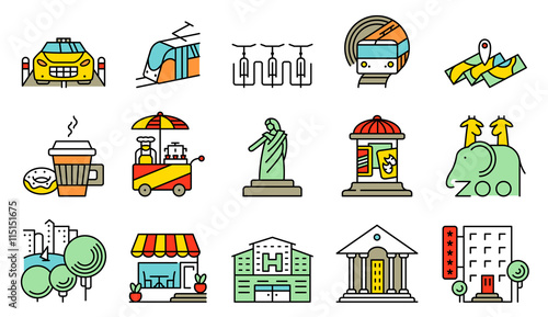 Vector simple and thin locations and city icons set