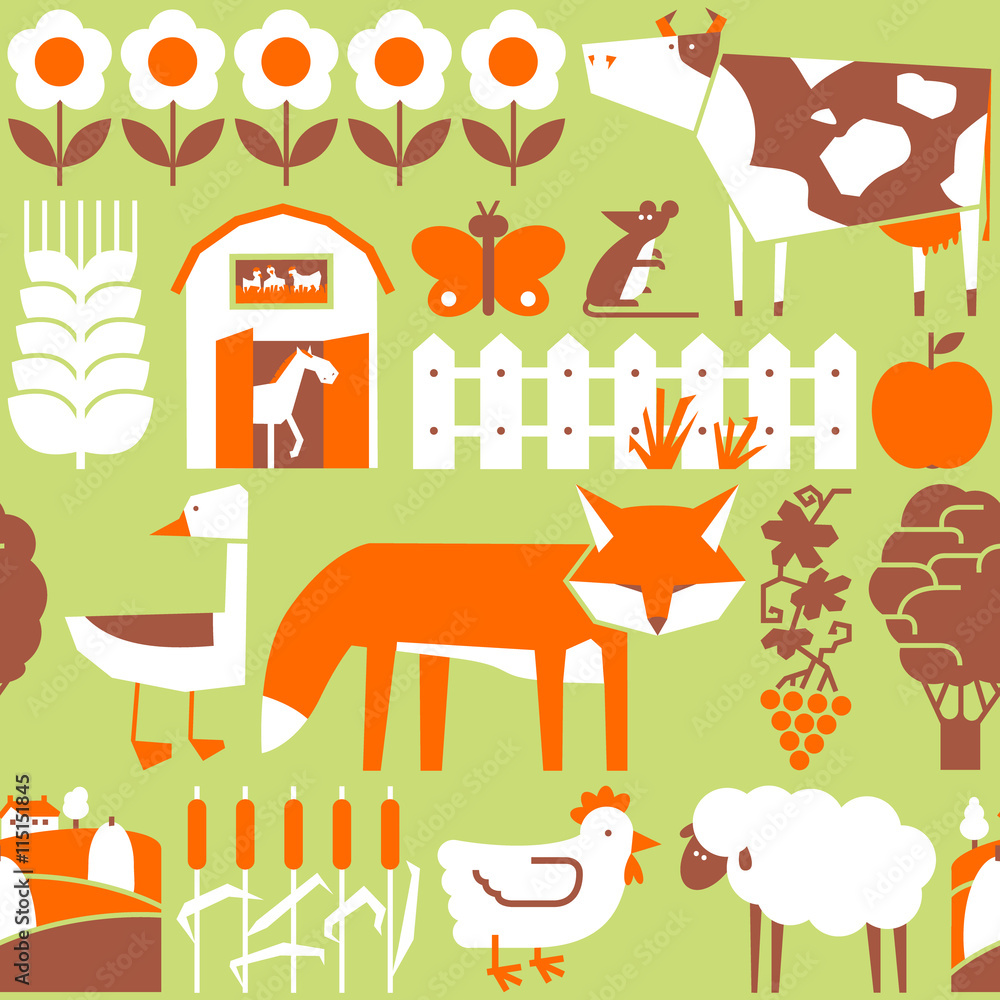 Fototapeta premium seamless pattern with farm and cute animals