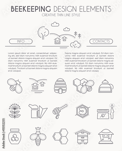 Thin line design kit with beekeeping icons