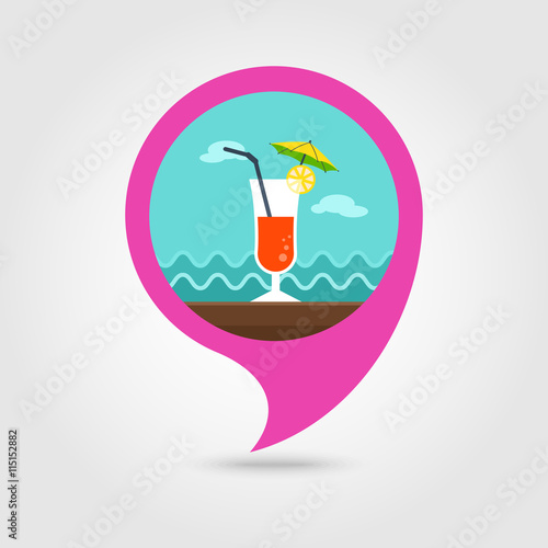 Cocktail pin map icon. Summer. Vacation