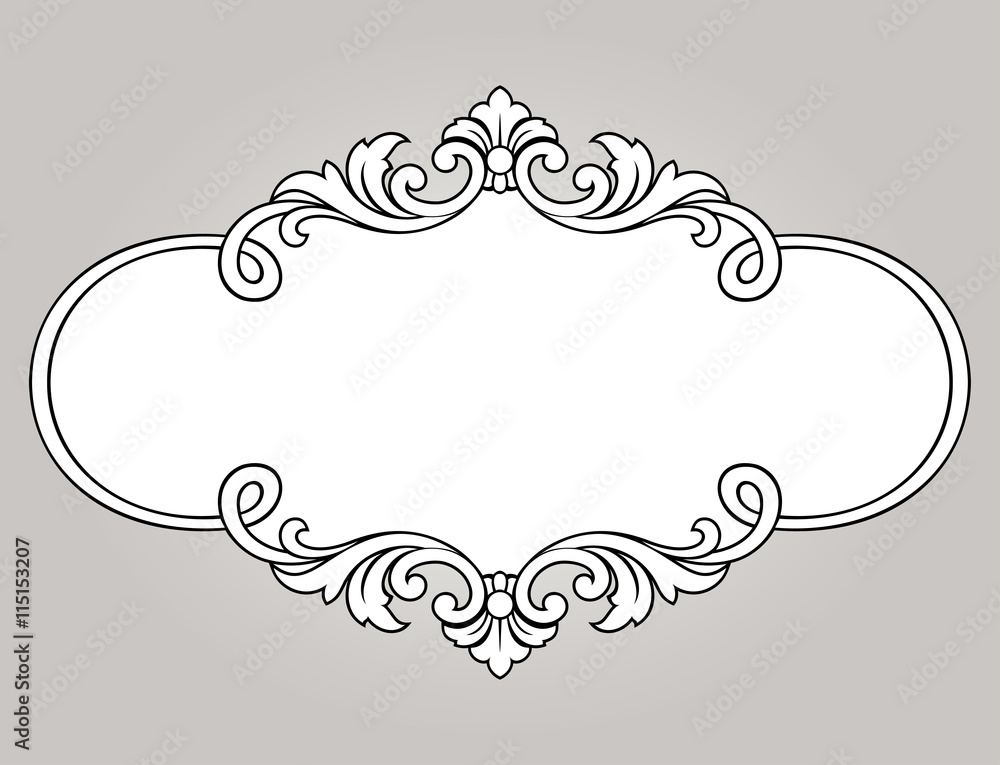 Vector vintage border frame logo engraving with retro ornament pattern in  antique rococo style decorative design Stock Vector