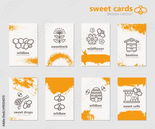 Creative honey cards hand with hand drawn design elements.