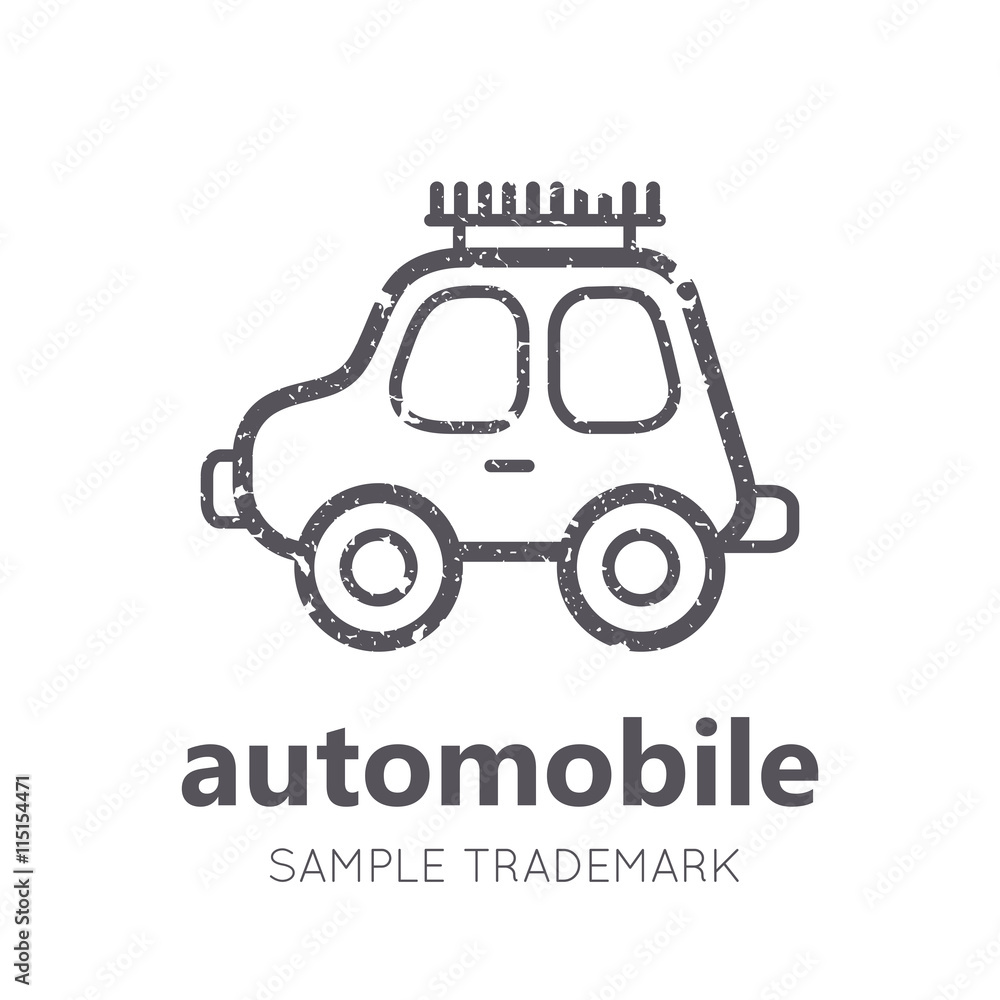 Babyish icon with toy car in flat linear style