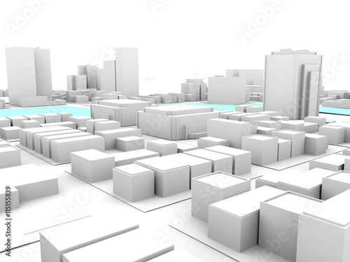 3d white city with crossing river