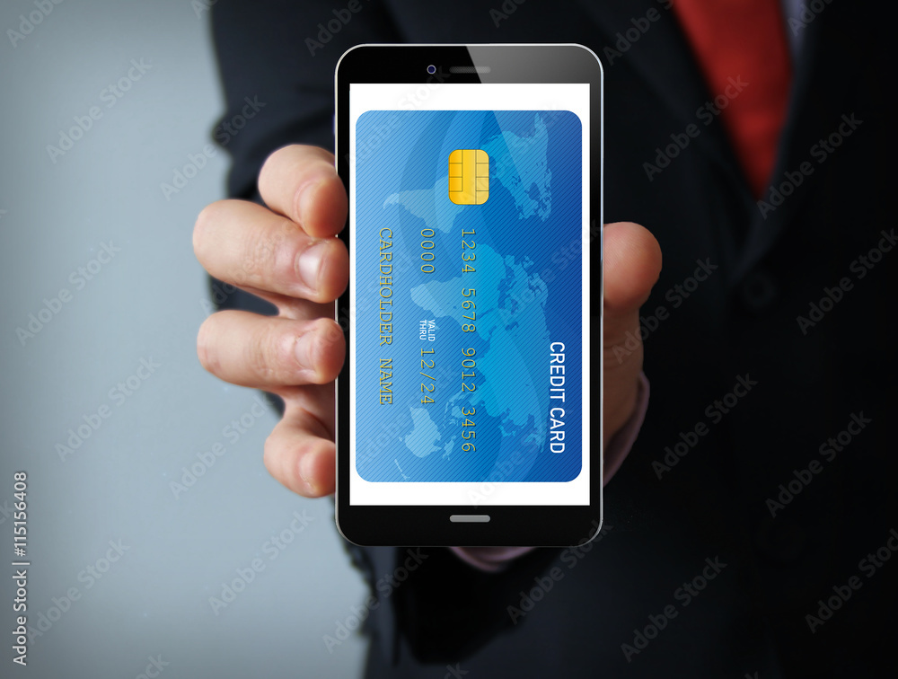 businessman smartphone with credit card