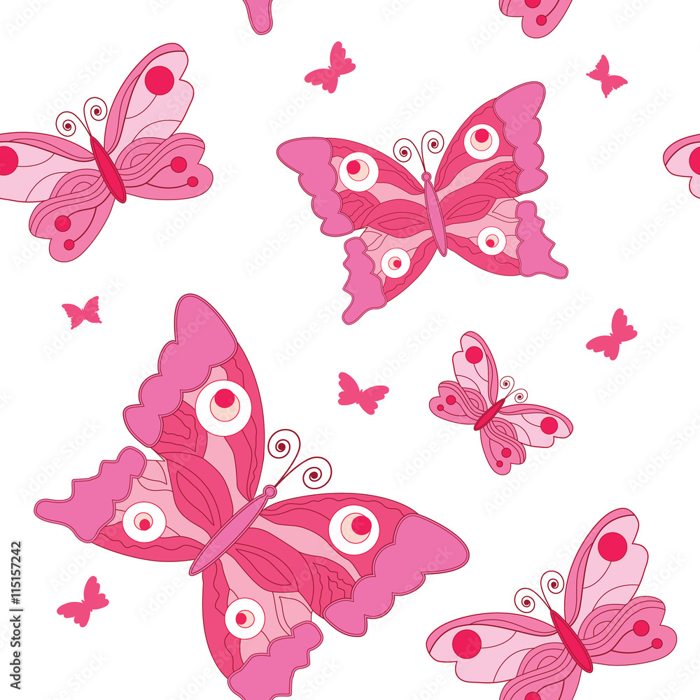 Seamless pattern with butterflies on white. Vector. Seamless pattern with butterflies on white. Vector.