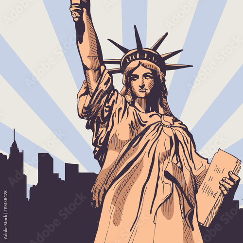 Statue of Liberty with cityscape vector