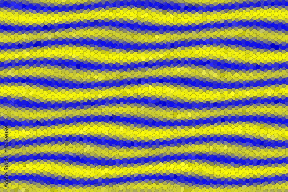 Illustration of dark blue and yellow mosaic waves