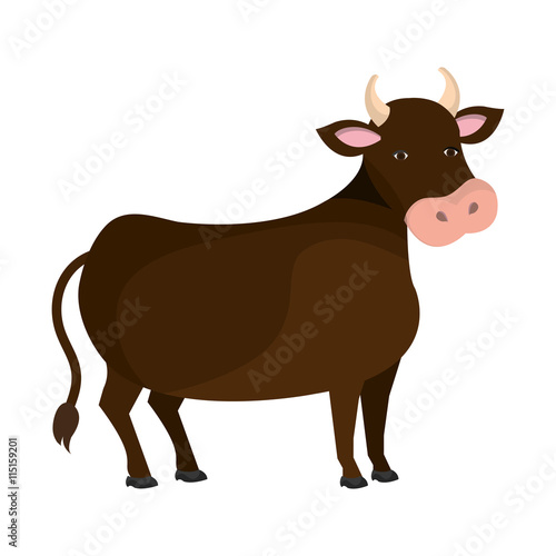 Brown bull farm animal cartoon, isolated icon graphic design.