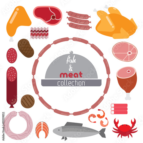 Set of meat and seafood