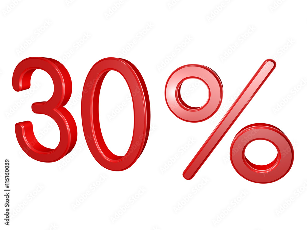 30 percent isolated on white, 3d illustration 30 percent isolated on white, 3d illustration
