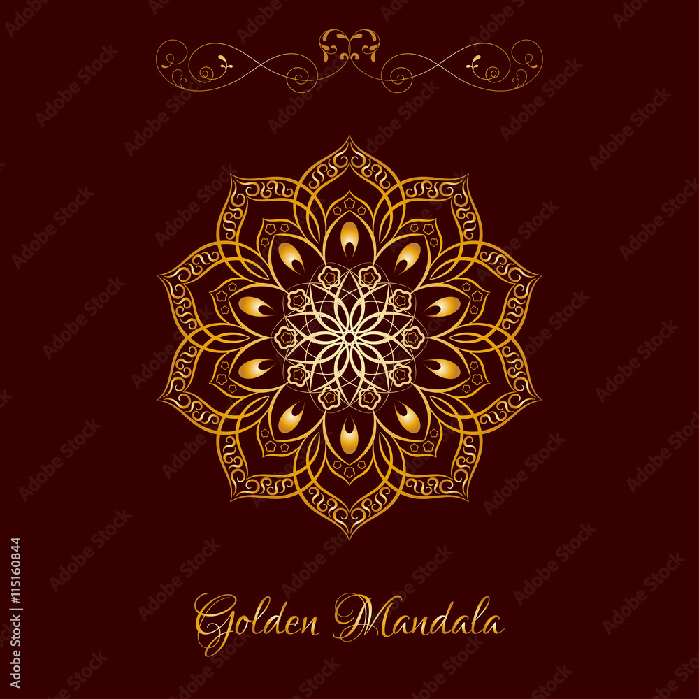 Vector Gold Color Mandala over dark brown