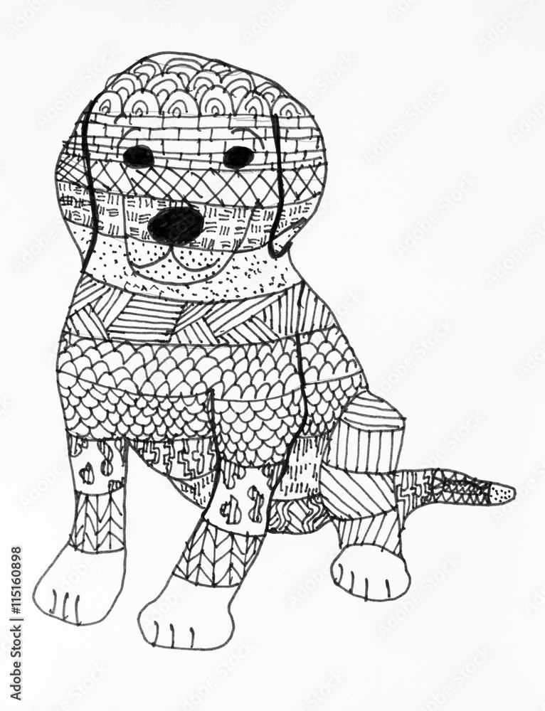 Детский рисунок собаки рапидографом, выполненный в стиле дудлинга Stock  Illustration | Adobe Stock