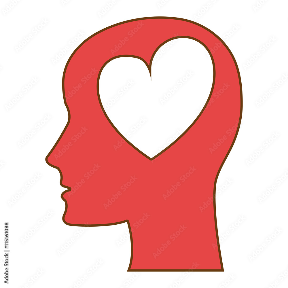 Red human head silhouette, with a heart shape icon. Red human head silhouette, with a heart shape icon.
