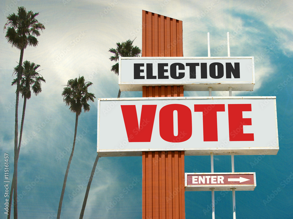 election vote sign with palm trees
