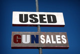 red white and blue used guns sign
