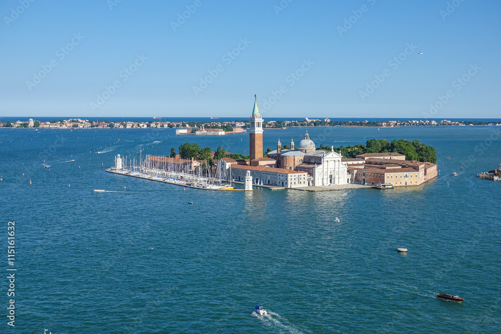 Aerial view over St Giorgio in Venice