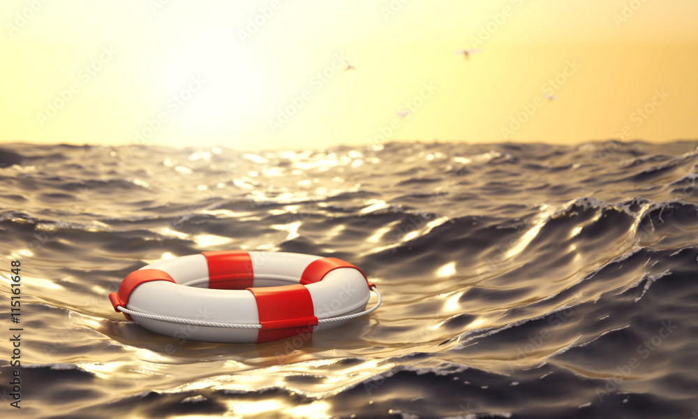 Naklejka premium schwimmender Rettungsring im Meer