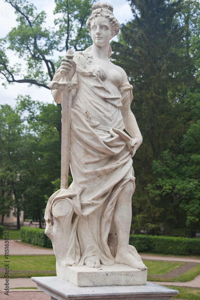 Pavlovsk Park. Sculpture Goddess of justice. Sculpture of 