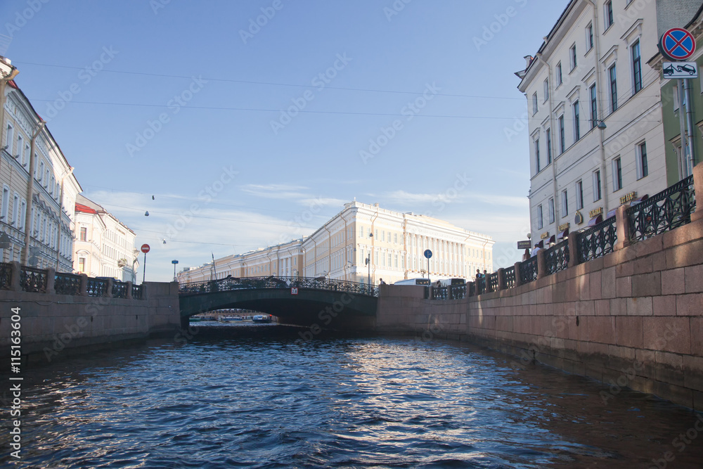 St. Petersburg. Moika River Embankment. View of the Singing bridge.