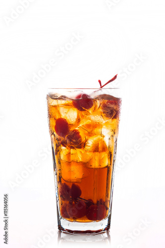 Refreshing cold cherry cola isolated on a white background