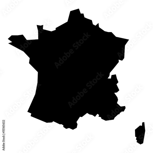 Black simplified flat silhouette map of France. Vector country shape.