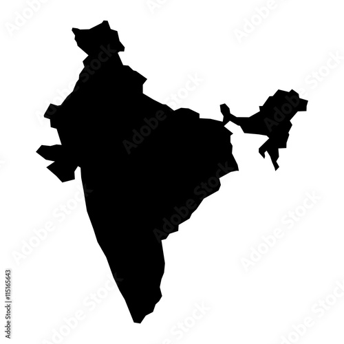 Black simplified flat silhouette map of India. Vector country shape.