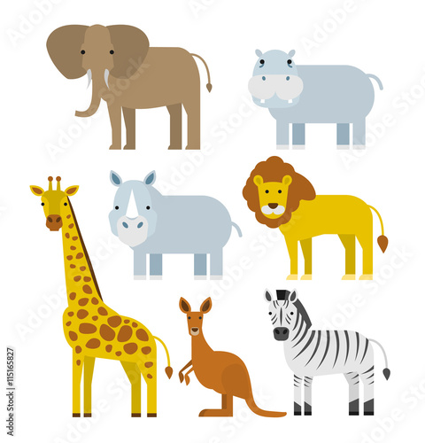 cartoon wild animals set in flat style isolated on white background