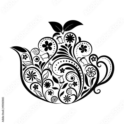 Vector Floral Ornamental Teapot Over White