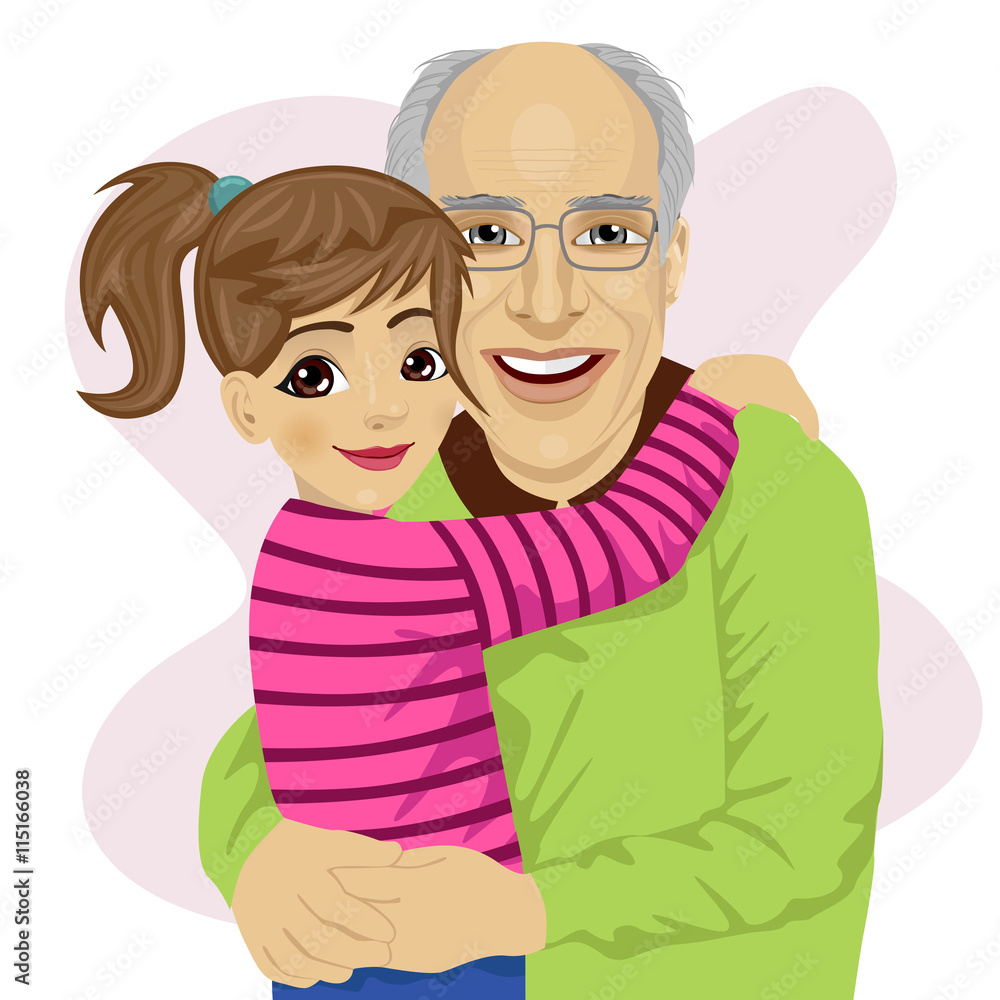 Grandfather hugging her cute granddaughter Grandfather hugging her cute granddaughter