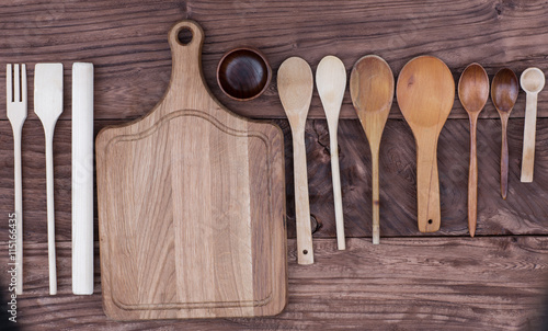 Wooden cutlery on a wooden table