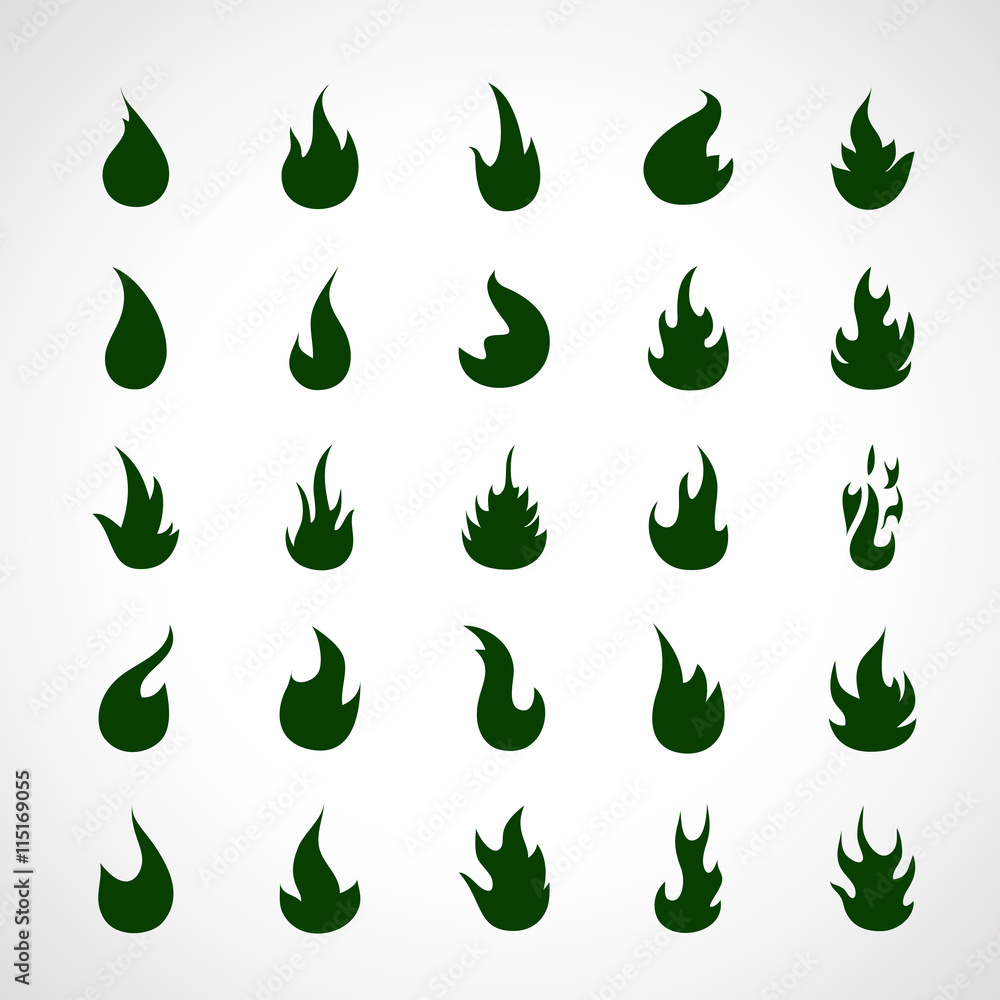 Fire Flame Icons Set - Isolated On Gray Background - Vector Illustration, Graphic Design. For Web, Website, Print Materials Fire Flame Icons Set - Isolated On Gray Background - Vector Illustration, Graphic Design. For Web, Website, Print Materials