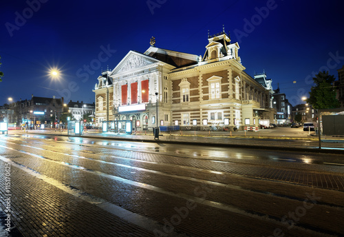 Concert building in Amsterdam at night, Netherlands photo