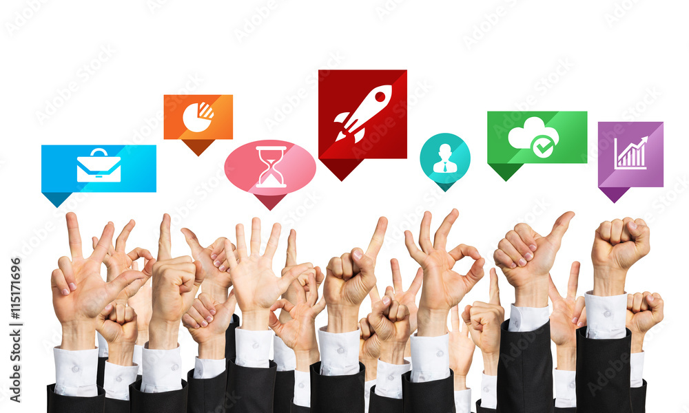 Set of hand gestures and icons Set of hand gestures and icons