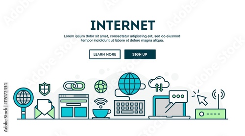 Internet, colorful concept header, flat design thin line style