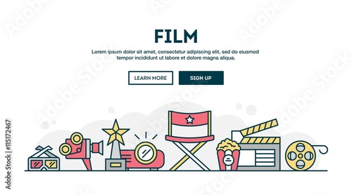 Film, colorful concept header, flat design thin line style