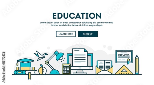 Education, colorful concept header, flat design thin line style