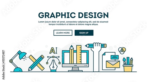 Graphic design, colorful concept header, flat design thin line style