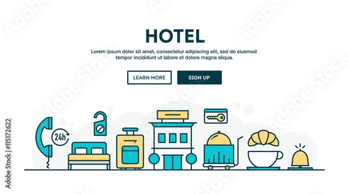 Hotel, colorful concept header, flat design thin line style
