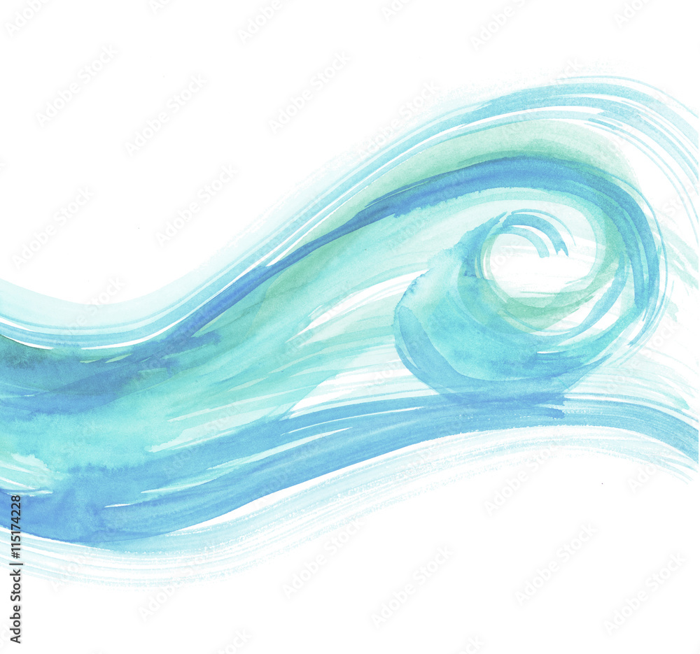 Obraz wzór tła fale. ilustracja akwarela morze. niebieski wate