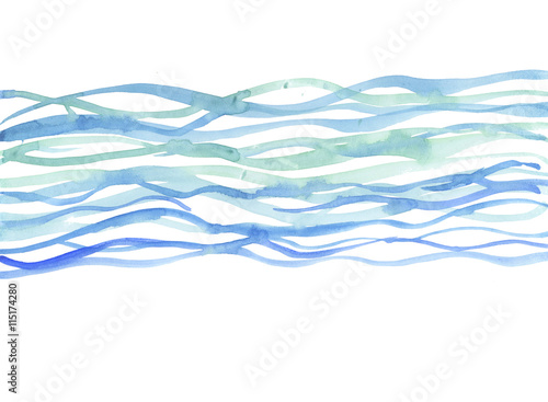river background. sea watercolor illustration. blue water hand d