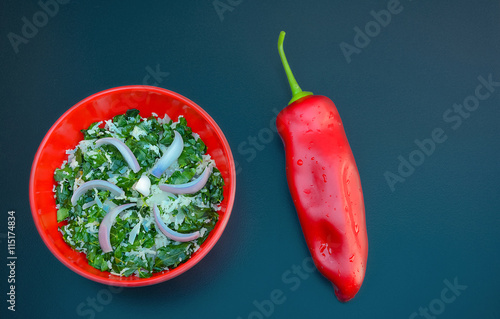Fresh Homemade Sri Lankan Kathurumurunga Kola Mallum With Coconut Sambol 