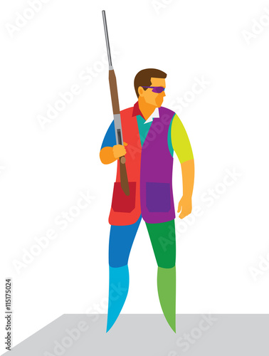The shooter is standing with a rifle before the competition