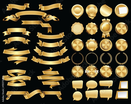 Set of Gold Ribbons and Certificate Seals and Badges